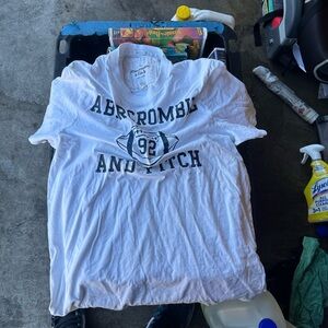 Abercrombie & Fitch White Crewneck with Navy Logo Print